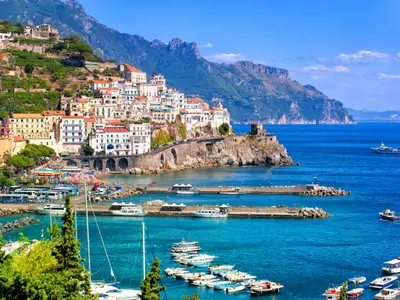 Amalfi town on a rocky coast of the Gulf of Salern, Campania, Italy