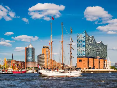 Port of Hamburg, Germany with Elbphilharmonie