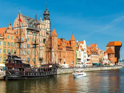Central Embankment Gdansk and old Motlawa river.
