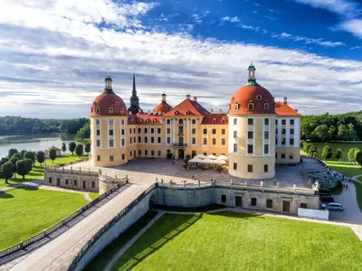 Moritzburg castle in Saxony - Aerial view.