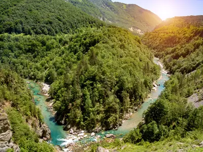 The bend of the Tara River in the canyon among the mountains, Montenegro