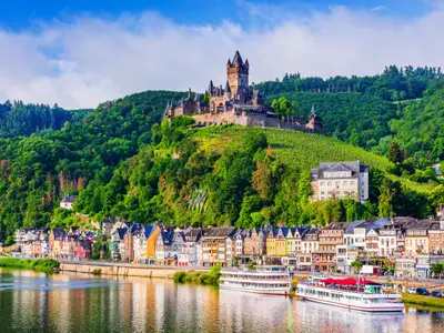Cochem, Germany. Old town and the Cochem (Reichsburg) castle on the Moselle river.