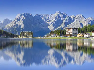 Misurina lake in Dolomites, Italy landscape