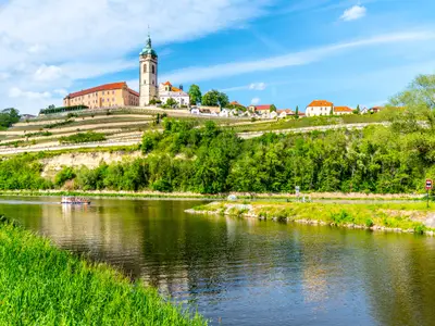 Melnik Castle on the hill above Labe and Vltava River confluence, Czech Republic.