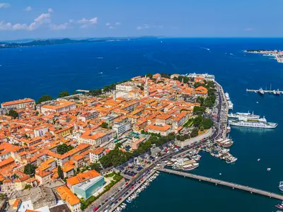 Aerial shot of Zadar old town, famous tourist attraction in Croatia.