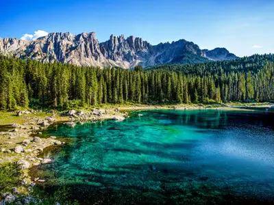 Karersee, Carezza lake, is a lake in the Dolomites in South Tyrol, Italy.