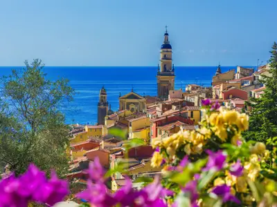 Old town architecture of Menton on French Riviera.