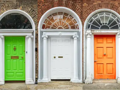 Doors in Dublin, green, white and orange, irish flag colors, Ireland