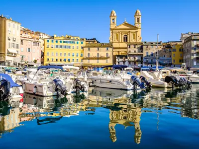 famous old town and harbor of bastia on corsica