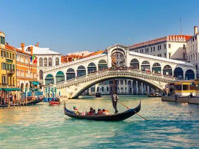 Gondola near Rialto Bridge in Venice, Italy