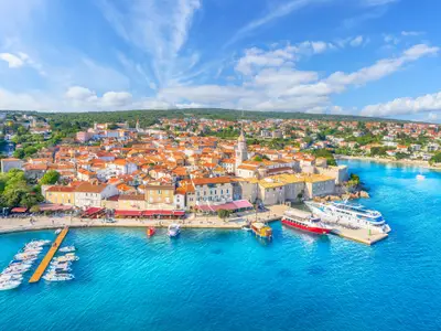 Aerial view with Krk town in Krk island, Croatia