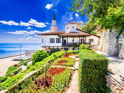 Balchik, Bulgaria. Balchik Palace of Romanian Queen Marie at Bulgarian Black Sea coastline, Southern Dobruja