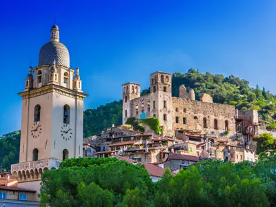 View of Dolceacqua in the Province of Imperia, Liguria, Italy.