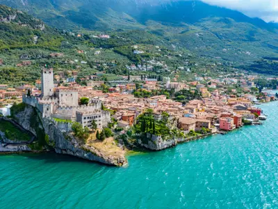 Castello di Malcesine overlooking Lago di Garda in Italy.