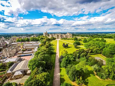 Aerial view of Windsor castle, a royal residence at Windsor in the English county of Berkshire