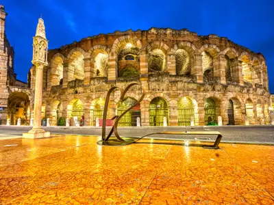 Verona, Italy. Night pcture of the famous Arena