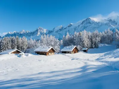 View of Mont Blanc from Charousse village, Chamonix, France