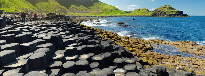 Giants Causeway, an area of hexagonal basalt stones, created by ancient volcanic fissure eruption, County Antrim, Northern Ireland. Famous tourist attraction, UNESCO World Heritage Site.