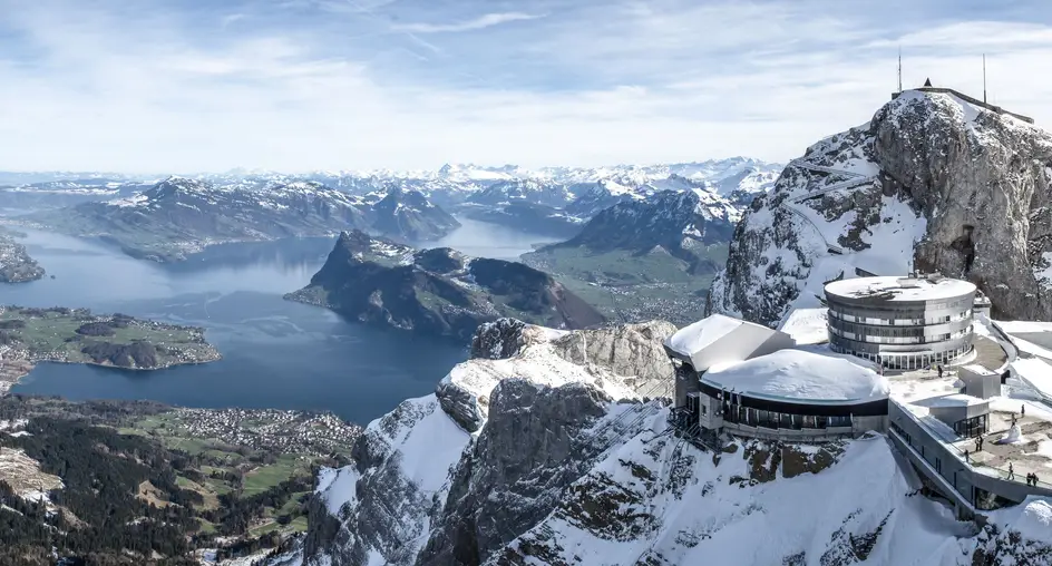 panoramic view from mount pilatus on sunny winter day in lucerne switzerland