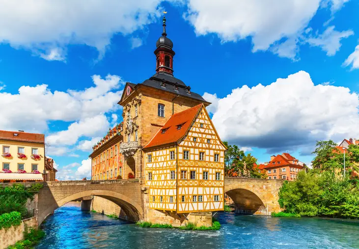 Scenic summer view of the Old Town architecture with City Hall building in Bamberg, Germany